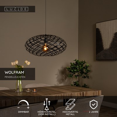 Lucide WOLFRAM - Pendelleuchten - Ø 65 cm - 1xE27 - Schwarz